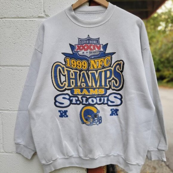 Vintage 90s 1999 St Louis Rams NFC Champions sweatshirt shirt tee white - Picture 1 of 2